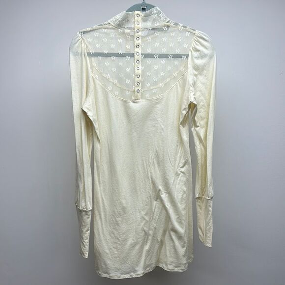 Free People Cream Pleated Blouse with Mandarin Collar - Picture 4 of 9